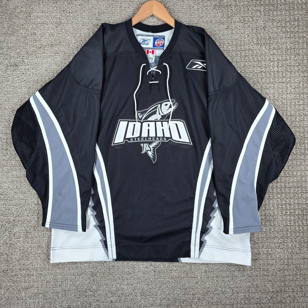 Reebok Idaho Steelheads ECHL Hockey Jersey Mens XL Black Lace Up CCM Made Canada